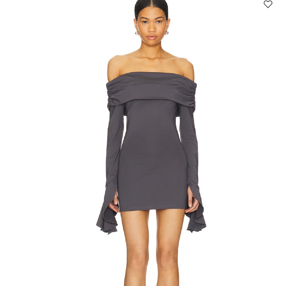 REVOLVE Gray Off-Shoulder Bodycon Mini Dress